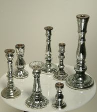 Set of 7 Antiqued Mercury Glass Candlesticks