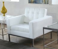 White Leather Button Tufted Knoll Style Club Chair
