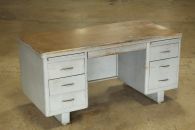 Gray Metal Desk With Brown Top