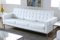 White Leather Button Tufted Knoll Style Sofa
