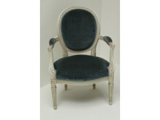 Petite Vintage Blue Velvet Louis XVI Armchair