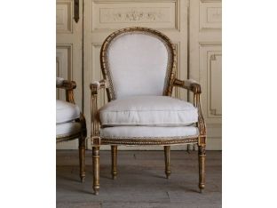 Vintage Louis XVI Gold Gilt Upholstered Round Back Arm Chair