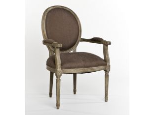 Limed Gray Oval Louis Arm Chair with Aubergine Linen Upholstery