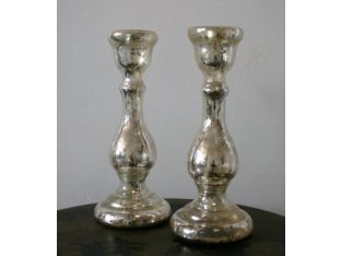 Mercury Glass Candlesticks (Set of 2)