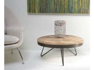 Reclaimed Wood and Wrought Iron Round Coffee Table