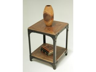 Reclaimed Teak Side Table with Iron Frame