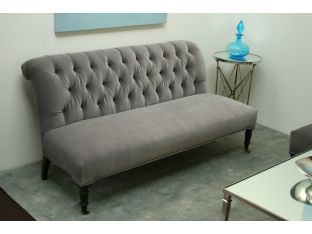 Petite Gray Velvet Tufted Settee with Nailhead Trim