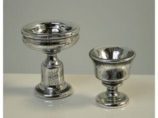Set of 2 Antiqued Mercury Glass Pedestal Bowls
