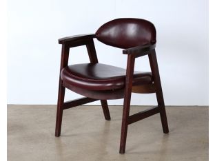 Dark Wood Armchair with Maroon Vinyl Seat & Back