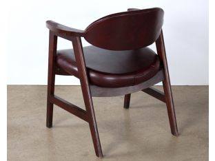 Dark Wood Armchair with Maroon Vinyl Seat & Back