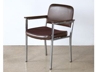 Brown Vinyl & Fabric Waiting Room Chair