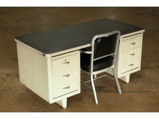 Beige Metal Desk With Gray Top