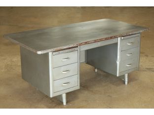 Gray Metal Desk With 6 Side Drawers