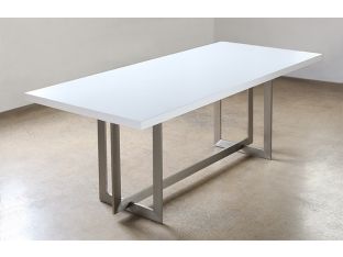 Remi Dining Table in Matte White with Stainless Steel Base 