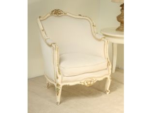Antique Ivory and Gold Bergere Chair in Cream Denim
