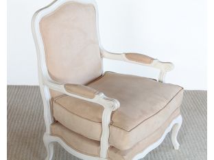 Bergere Chair in Tan Suede Upholstery