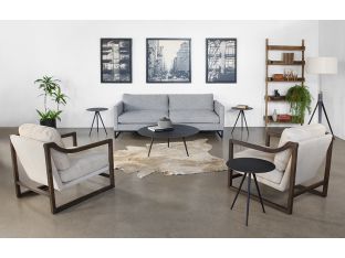 Ivory Leather Lounge Chair W/Sloped Arms