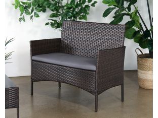Dark Wicker Love Seat With Medium Grey Cushion