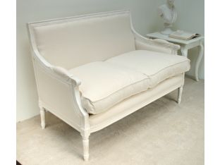 Antique White Linen Louis Square Back Loveseat