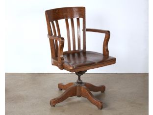 Swiveling Slatback Wooden Non-Rolling Desk Chair