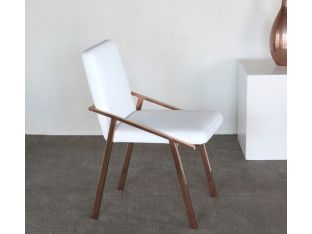 White Leather Side Chair with Polished Rose Gold Frame
