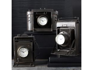 Set of 3 Vintage Camera Desk Clocks - Cleared Décor