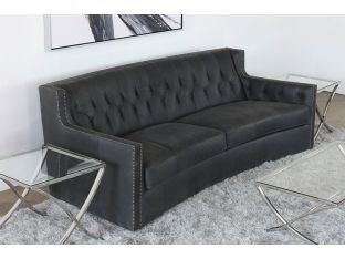 Charcoal Grey Leather Sofa With Tufted Back