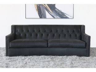 Charcoal Grey Leather Sofa With Tufted Back